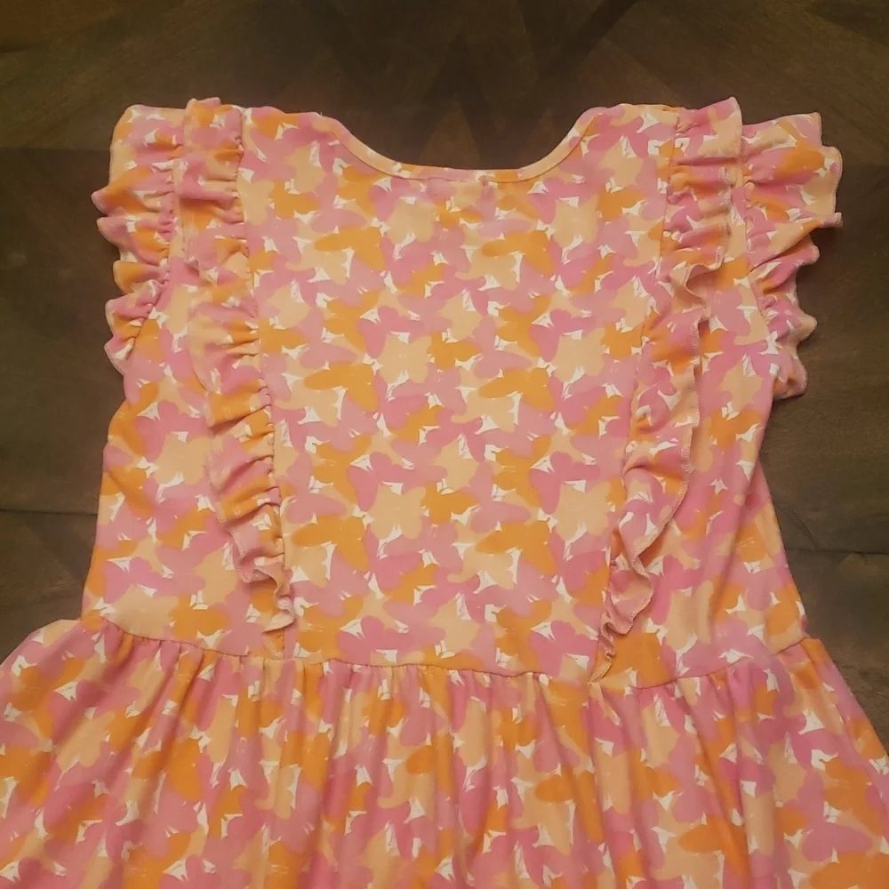 Forever Me Pink and Yellow Ruffled Butterfly Sundress Soft Size 10/12